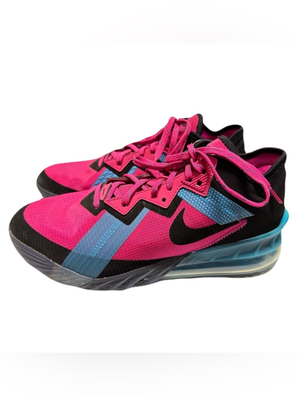 Nike Mens Size 9 LeBron James 18 Low Neon Nights Sneaker Fireberry Blue Fury